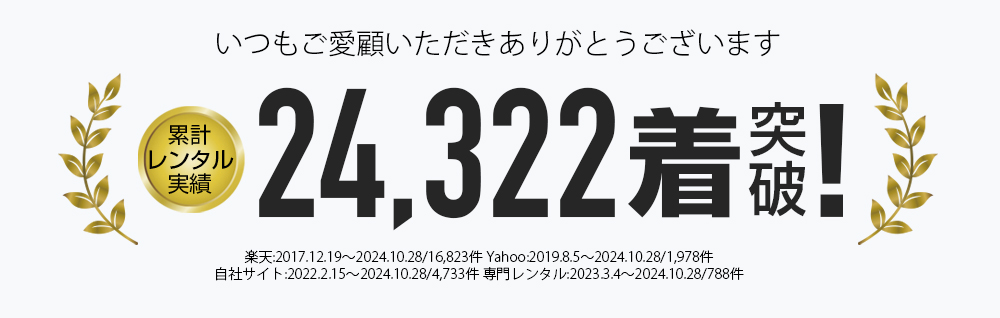 累計レンタル実績8721着突破、累計販売実績1573195着突破